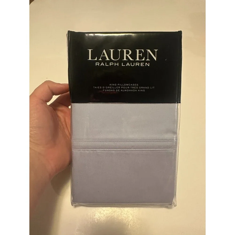 New Ralph Lauren Spencer Cotton Sateen Pair King Pillowcases Solid Light Blue
